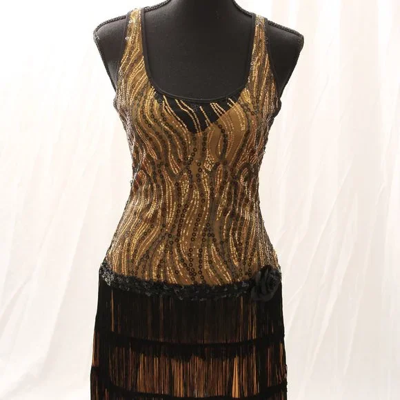 slim fit dress slacks BABEYOND Vintage 1920s Fringed Peacock Style Flapper Dress, Roaring 20s Gatsby Party Dress, Black/Green Size XL main image 0